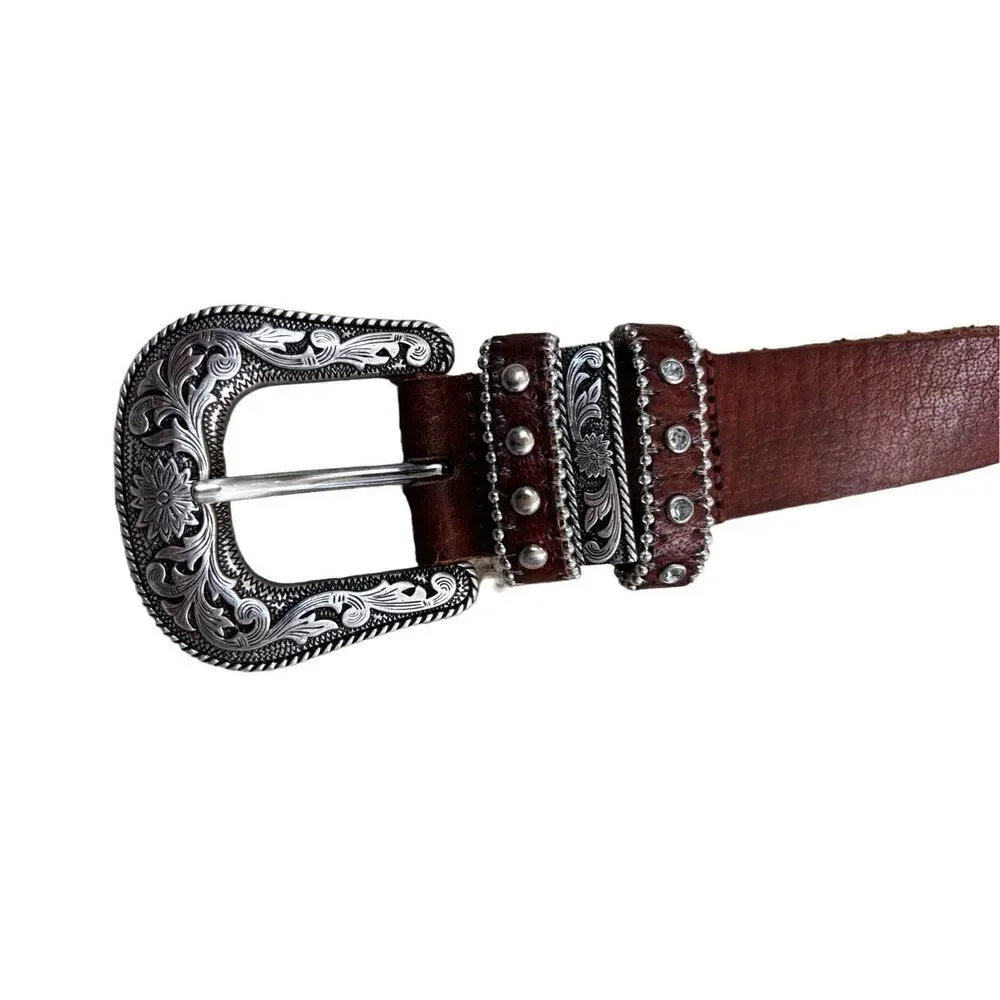 3D embossed silver / leather belt girls belt